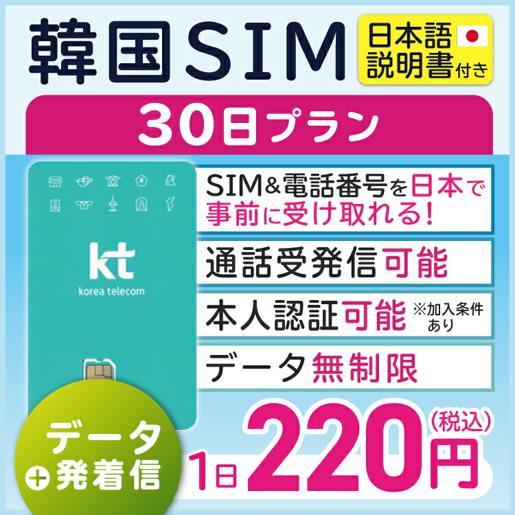 【韓国プリペイドSIM30日間 データ無