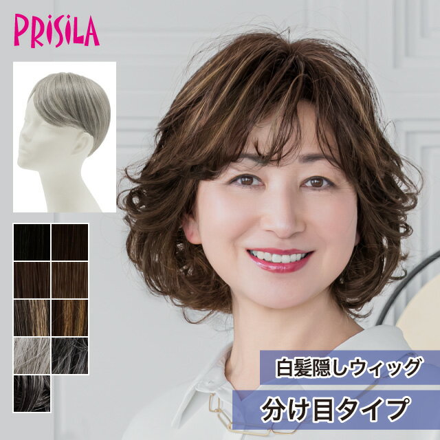 Rakuten - 【プリシラ 送料無料】白髪隠しウィッグ 『分け目タイプ』ST-005 prisila ポイントウィッグ ヘアピース つむじ隠し 薄毛 部分ウィッグ ブラック ブラウン 白髪 グレイヘア 毛量 ボリュームアップ シニア ミセス おしゃれ よそゆき 洋装 和装 耐熱ファイバー メッシュ