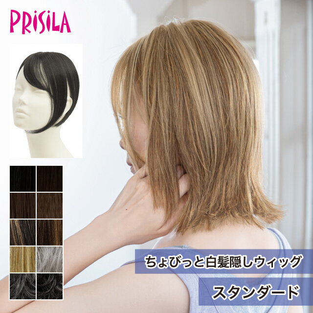 Rakuten - 【プリシラ 送料無料】ちょびっと白髪隠しウィッグ 『スタンダード』ST-012 prisila ポイントウィッグ ヘアピース つむじ隠し 薄毛 部分ウィッグ ブラック ブラウン 白髪 グレイヘア 毛量 ボリュームアップ シニア ミセス おしゃれ よそゆき 洋装 和装 耐熱