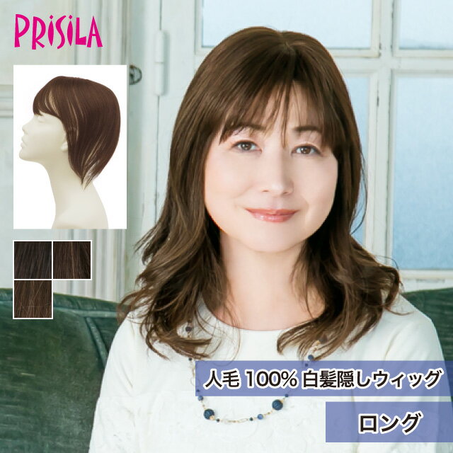 Rakuten - 【プリシラ 送料無料】人毛100%白髪隠しウィッグ 『ロング』ST-102 prisila ポイントウィッグ ヘアピース つむじ隠し 薄毛 部分ウィッグ ブラック ブラウン 白髪カバー 毛量 ボリュームアップ 人毛 シニア ミセス おしゃれ よそゆき 洋装 和装 耐熱