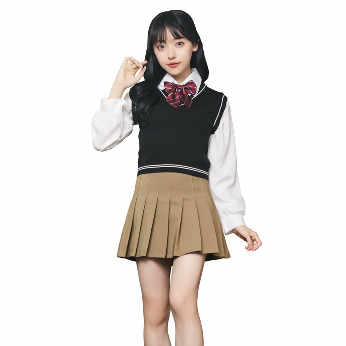 カワイイ韓国制服 オルチャンセーラー ニットベスト ブラック×モカ コスチューム コスプレ