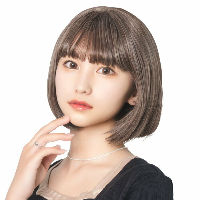 【ブラックフライデー10%OFFクーポン対象】ウィッグ WIGGY RICH ぱっつんボブ アッシュグレージュ 推し 耐熱ファイバー インスタ映え