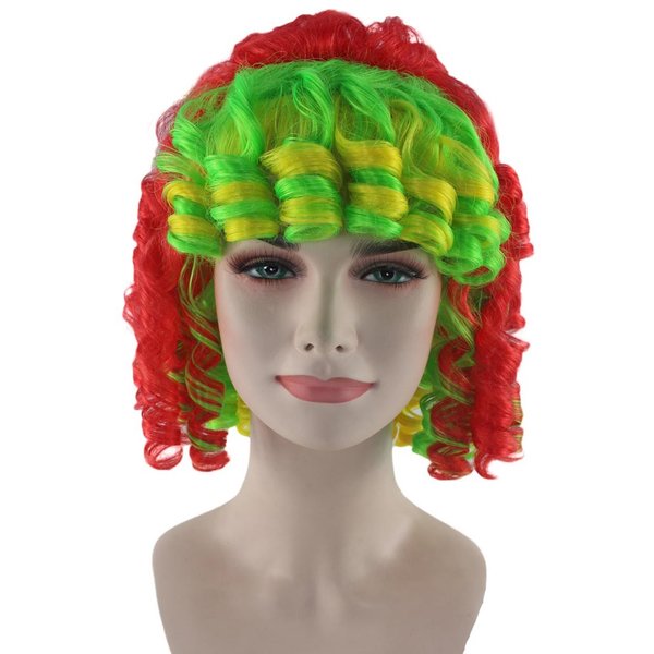 【即納】H-4537 クリスマス カール レッド グリーン イエロー カラフル 赤 緑 黄 ユニーク パーティウィッグ 仮装 コスプレ ハロウィン 業界激震 高...