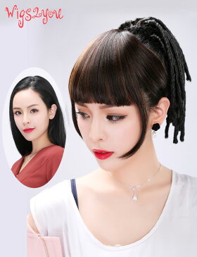 【Wigs2you】パッツン前髪 前髪ウィッグ 自然 簡単着用 耐熱 日本製高級ファイバー使用 F-012 ヘアピース 最高級 ナチュラル かつら ボリューム増 ワンタッチ うぃっぐ 部分ウィッグ 横髪あり
