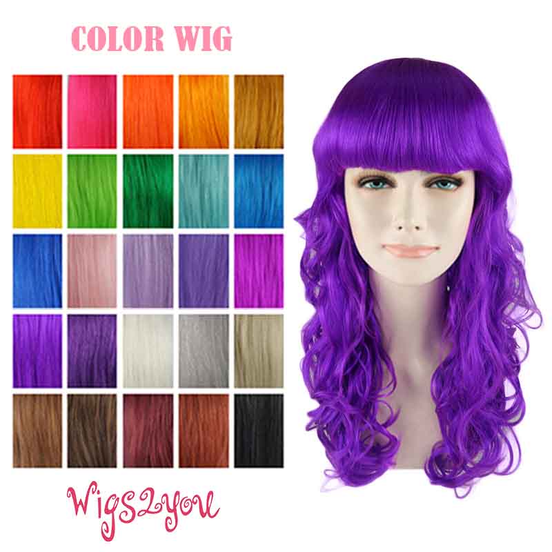 楽天Wigs2you【Wigs2you】カラーウィッグ かつら 仮装 アニメ 新商品 限定 簡単着用 ロング　カール パッツン 舞台 ハロウィン コスプレ パーティー 祭り イベント 誕生日会 結婚式 フルウィッグ オリジナル Wig Halloween colorwig-027