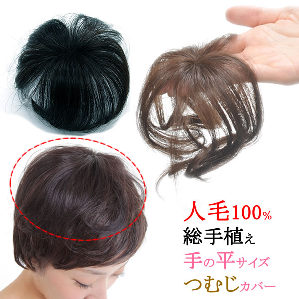 ウィッグ 人毛 ヘアピース トップ 人毛100％ 部分ウィッグ ポイントウィッグ 増毛 総手植え つむじカバー tp185hh