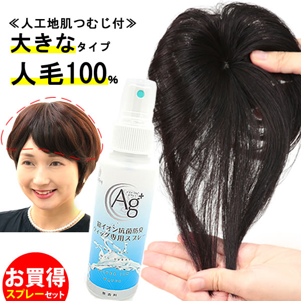 ヘアピース 人毛100% 円形脱毛症 部分ウィッグ ポイントウィッグ 増毛 人気 つむじカバー ストレート白髪 ナノスプレー ケア 9008ananoset
