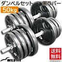 黒ラバー ダンベルセット 50kg送料無料 筋トレ ダンベル ラバー 脱着 2個セット セット トレーニング 鉄アレイ アジャスタブル [WILD FIT ワイ...