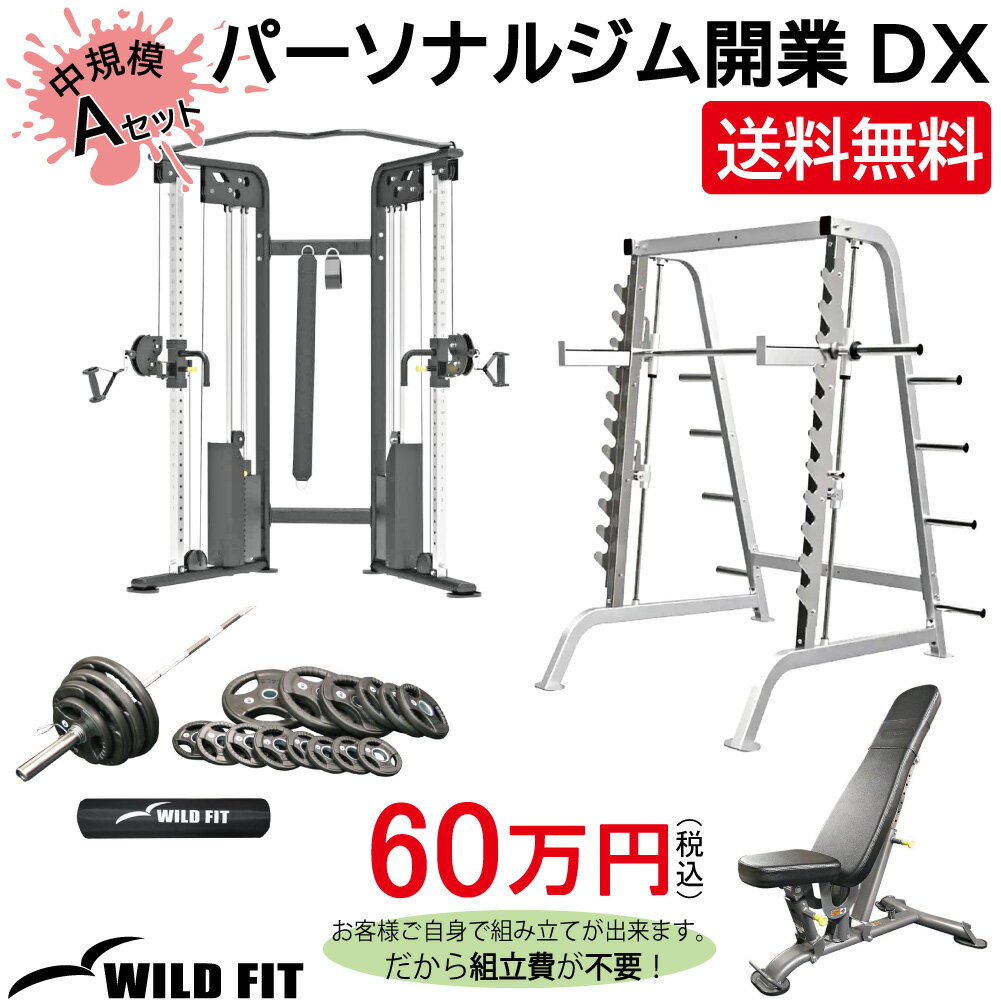 パーソナルジム開業DX Aセット送料無料 施設 トレーニングマシン 筋トレ フィットネス ワイヤー機材 ジム 開業 スミスマシン ベンチプレス セット タフスタッフ [WILD FIT ワイルドフィット]