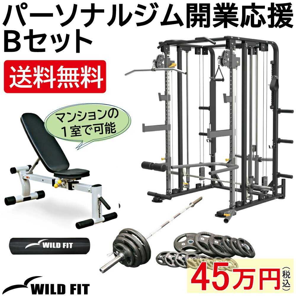 パーソナルジム開業応援Bセット送料無料 施設 トレーニングマシン 筋トレ フィットネス ワイヤー機材 ジム 開業 スミスマシン ベンチプレス セット アタッチメント タフスタッフ WILD FIT ワイルドフィット