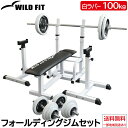 フォールディングジムセット 白ラバー 100kg筋トレ フォールディング フラットベンチ トレーニングベンチ 折りたたみ 送料無料 バーベル ダンベル ベンチプ...