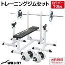 【4月10日入荷予定】トレーニングジムセット 白ラバー 70kg送料無料 ホームジム ベンチプレス トレーニング器具 セット トレーニング ジム 高さ調節 スポーツジム 腹筋 [WILD FIT ワイルドフィット]