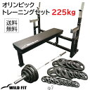 [スプリングカラー] オリンピック トレーニングセット 225kg (丸型)送料無料 筋トレ バーベル ホームジム トレーニング ベンチプレス ウエイト プレート シャフト [WILD FIT ワイルドフィット]