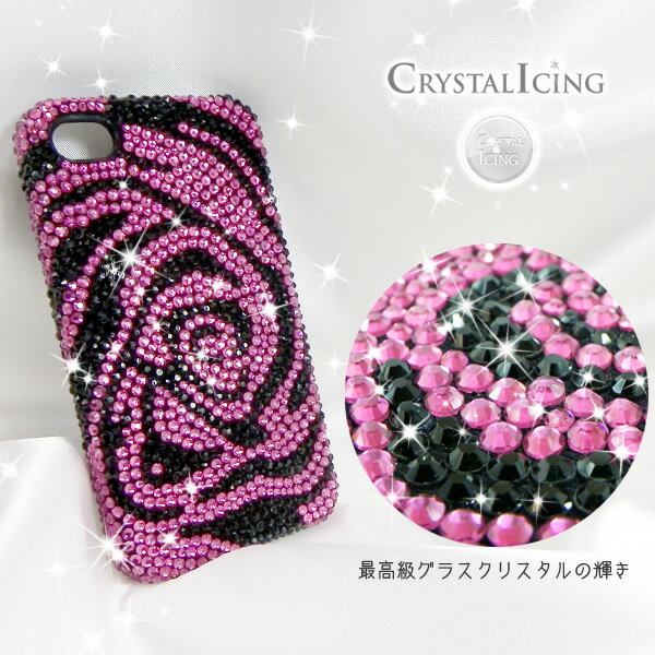 Black and Pink Flower, Crystal Case for iPhone4s