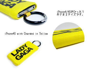 Lady Gaga レディー・ガガ　Charged in Yellow - Universal Sock for iPhone 4S/4/その他スマートフォン　ユニバーサルソックスケース　カラビナ付き　イエロー　黄色(up)【100円均一】-stv