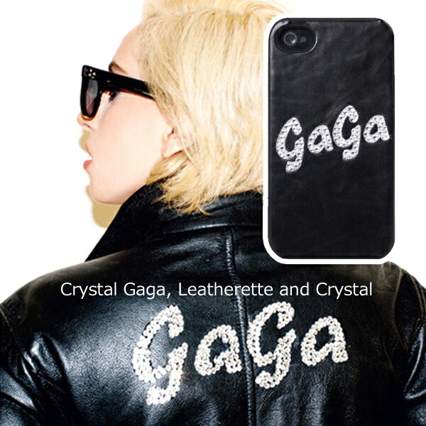 Lux Mobile Lady Gaga レディー ガガ Crystal Gaga, Leatherette and Crystal - Hard Case for iphone4s ケース ブラック レザー クリスタル デコレーション 保護フィルム-stv