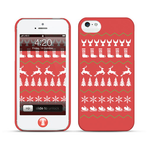 【半額】[LAB.C] +D Case for iPhone SE(2016年) 5s/5　ケース [JU-08] 保護フィルム、ホームボタンシール 靴下、トナカイ、もみの木、雪、ソリ、クリスマス(UP)-stv
