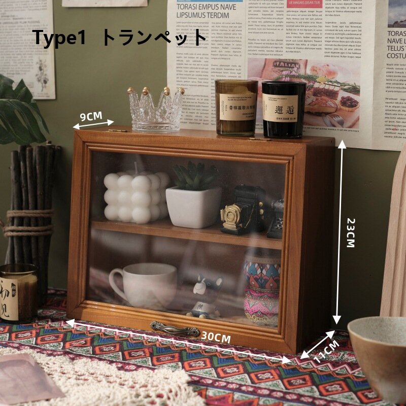 レトロ無垢材収納箱、デスクトップコーヒーカップ収納、マグカップ展示ケース、ティーセット整理棚、防..