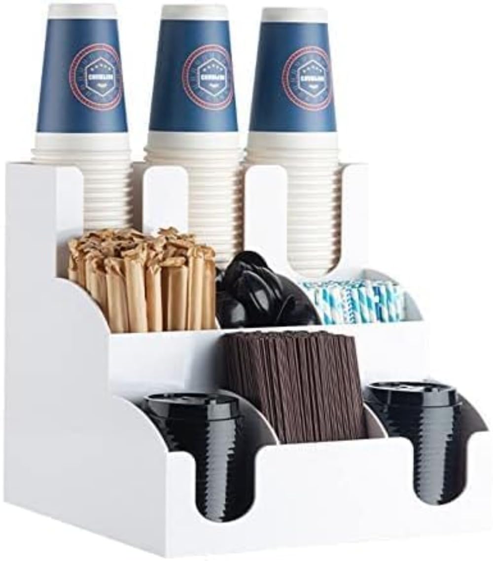 紙コップホルダー コップスタンド コーヒーカップ カップディスペンサー 紙コップ蓋スリーブホルダー バー収納ラック 紙カップと蓋収納 調味料 砂糖 業務用 適用コンビニ ビュッフェ コーヒーショップなど営業所に使用 (ナチュラル,3段6マス) [並行輸入品]