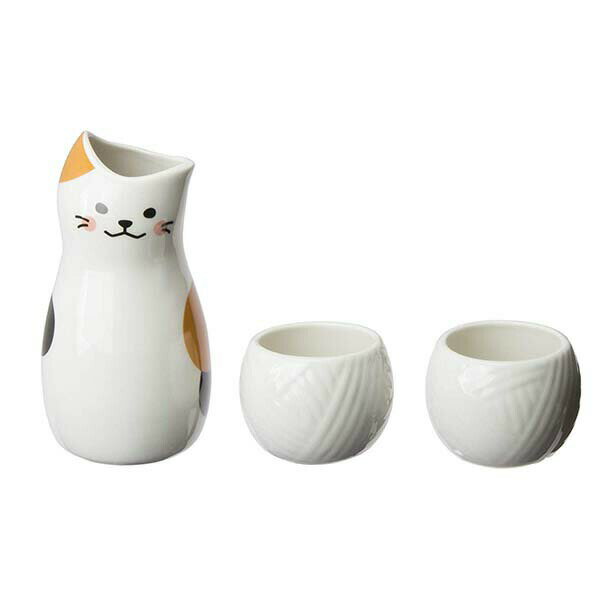 乐天商城 - サンアート かわいい食器 「 だんらん酒 とっくり 」 三毛ねこ 徳利・お猪口セット 白 SAN2524 送料無料