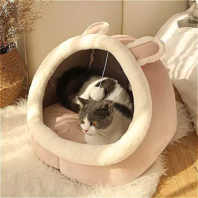 乐天商城 - 小さな 犬 のための 柔らかい ペット の バスケット 居心地 の良い 子猫 のラウンジャーの マット レス 洞窟 の ベッド