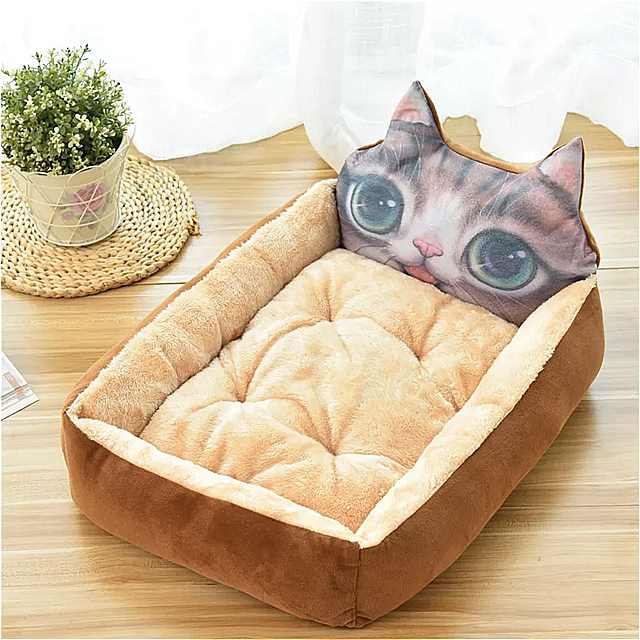 乐天商城 - ペット 用の柔らかく 通気性 のある 猫 の ベッド 小型 犬 と中型 犬 用 の 猫 の巣 漫画 のカー ペット 洗える
