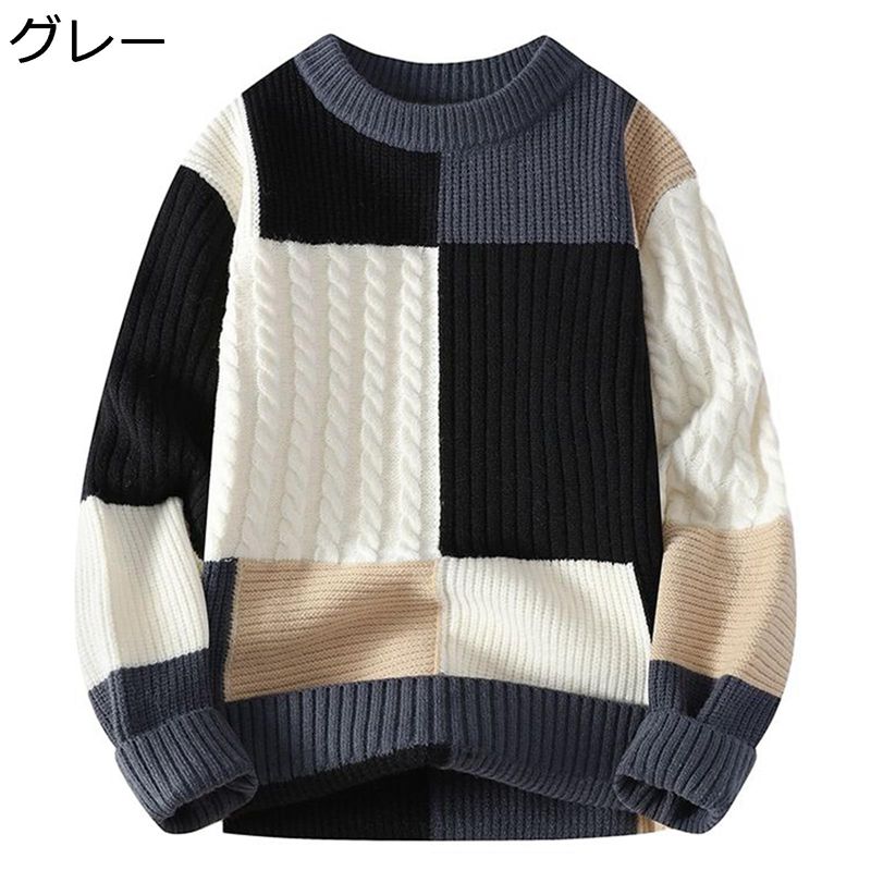 樂天商城 - プルオーバー 切替 メンズ セーター シルエット ニット 冬服 クルーネック 長袖 ジョーカー 厚手 快適 暖かい 収縮しにくい