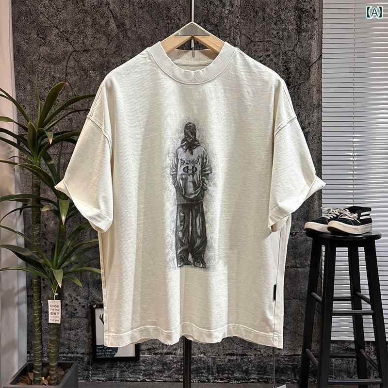 樂天商城 - メンズTシャツ ワンポイント ファッション 420 G ヘビーウェイト 綿 半袖 Tシャツ メンズ ゆったり シルエット ヒップ ホップ 古着