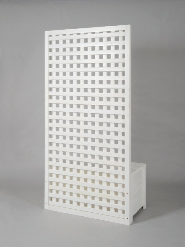 収納ボックス付き・特注ラティスフェンス匠（目隠し）縦横格子 ホワイト 木製（高さ＋横幅＝合計210cm以内）【天然木製 サイズオーダー 収納 ベンチ ベランダ 目隠し ベランダガーデン おしゃれ 日本製 送料無料】