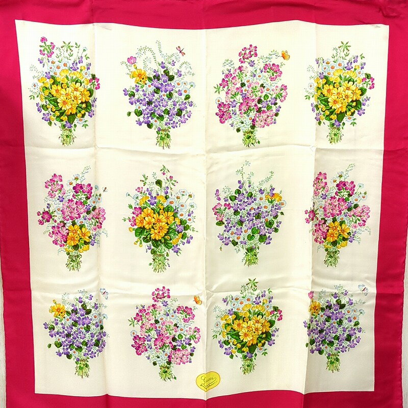 GUCCI グッチ 100% シルクスカーフ 花柄 イタリア製 レディース【中古】Cランク ギフト プレゼント