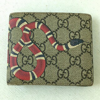 GUCCI グッチ キングスネーク プリント 二つ折り財布 GGキャンバス レザー イタリア製 メンズ【中古】Cランク ギフト プレゼント
