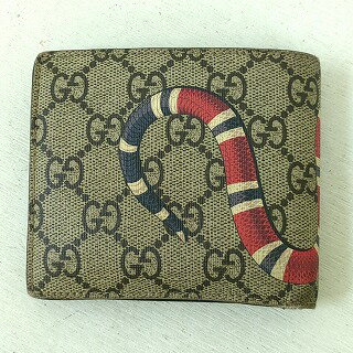 GUCCI グッチ キングスネーク プリント 二つ折り財布 GGキャンバス レザー イタリア製 メンズ【中古】Cランク ギフト プレゼント