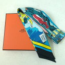 HERMES エルメス WOW ツイリー 100%シルク スカーフ ブルー フランス製 レディース【中古】Cランク ギフト プレゼント