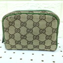 GUCCI グッチ GG柄 キャンバス レザー ポーチ ブラウン グリーン レディース【中古】Cランク ギフト プレゼント