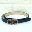 FERRAGAMO フェラガモ レザー ベルト ブラック シルバー金具 イタリア製 レディース【中古】Cランク ギフト プレゼント