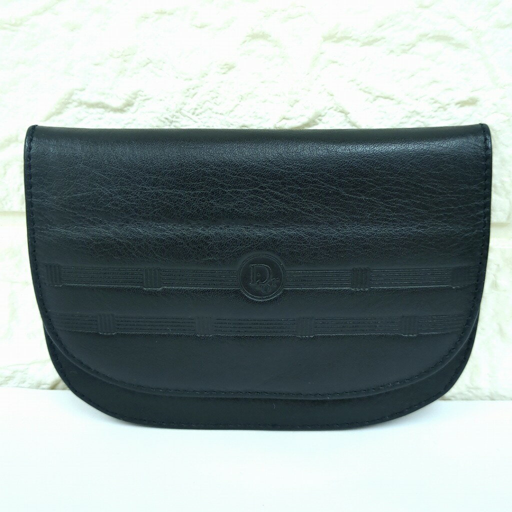 Christian Dior クリスチャンディオール レザー2つ折り財布 カードケース コインケース ブラック スペイン製 レディース【中古】Cランク プレゼント