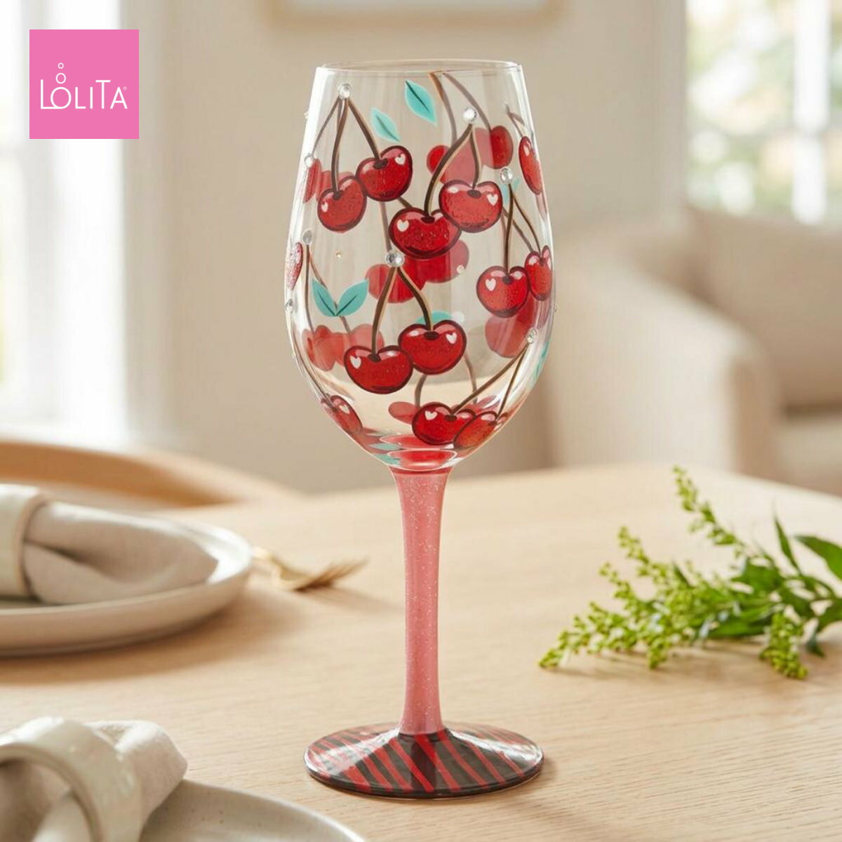 Lolita ワイングラス Mon Cherry 22.4cm 愛しいチェリー | かわいい おしゃれ ポップ モダン デザイン食器 アート ロリータ・ヤンシー 正規輸入品