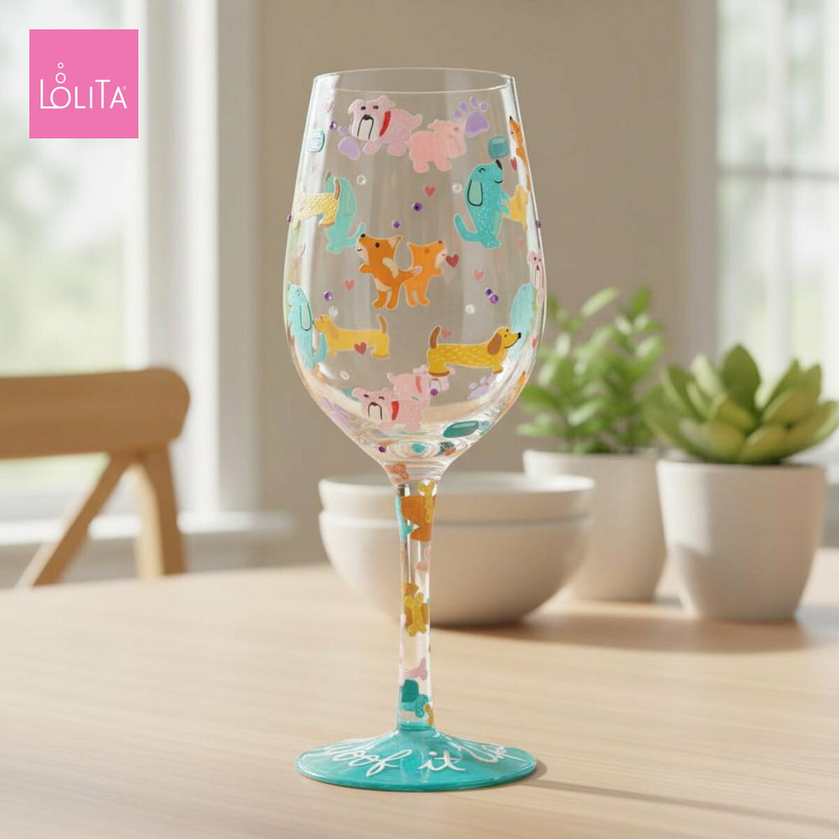 乐天商城 - 【スーパーSALE割引】 Lolita ワイングラス WOOF IT UP 23cm ‘ワン‘ ダフル・ライフ | かわいい おしゃれ ポップ モダン デザイン食器 アート ロリータ・ヤンシー 正規輸入品