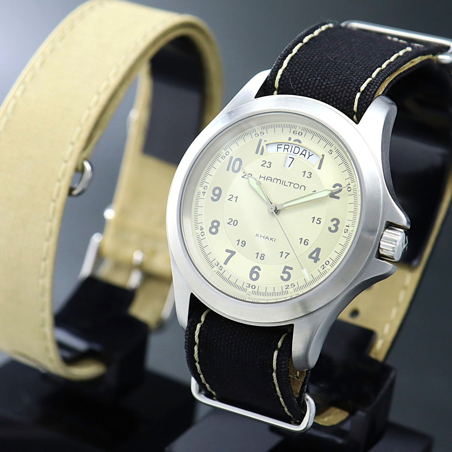 【稼働】ハミルトン カーキキング H644510 クォーツ メンズ 予備ベルト付き