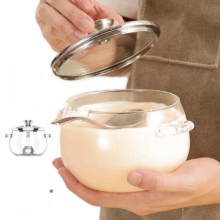 Rakuten - 深型 両手鍋 オイル保存容器 ガラス鍋 小鍋 スープポット なべ 耐熱ガラス 800ml こし網付き 鍋 両手鍋 ガラス 調理器具 香料 漬物保存容器 スプーン付き 多機能