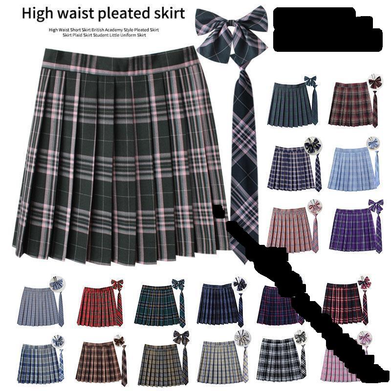 Rakuten - 制服 学生制服スカート 3点セット 蝶結び ネクタイ スカート35タイプ チェック柄 プリーツスカート スクール制服 女子高生 レディース 高校生 通学に最適なデザインと快適素材で毎日の着用におすすめ