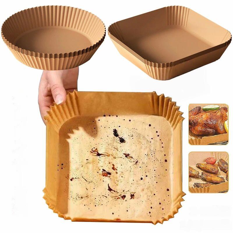 Rakuten - 四角 3-5L適用 エアフライヤー 食品 耐水性 クッキングシート 耐高温 100/200/300枚 耐油性 使い捨て紙 円形 エアフライヤー用紙