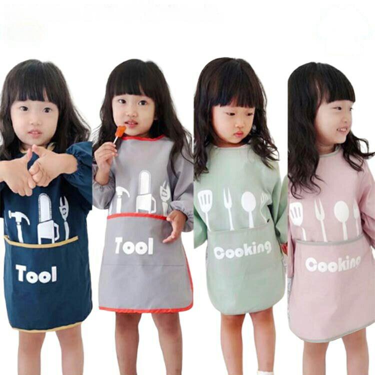 Smocks - 女の子 キッズ キッズ お食事エプロン ロング丈スモック 防水 汚れ防止 長袖スモック 食べこぼし防止 男の子 ロング 子供 長袖