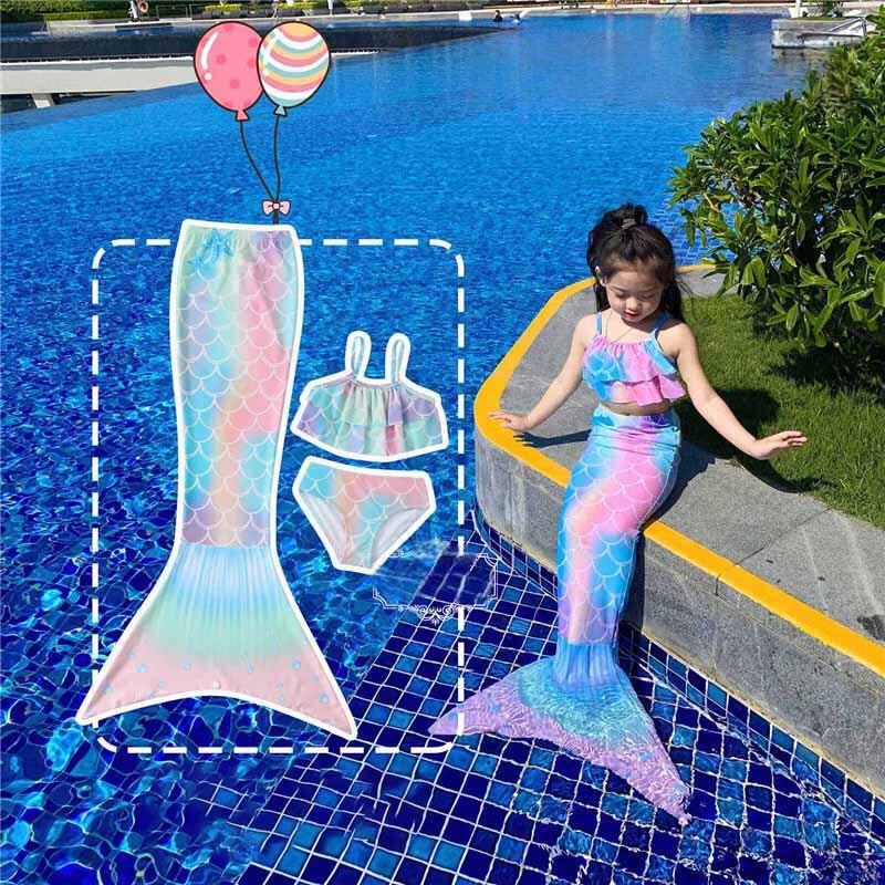 樂天商城 - キッズ 水着 女の子 人魚姫 ビキニ水着 コスプレ 3点セット フォーマル スイムウェア コスチューム 人魚 マーメイド 衣装 プレゼント プリンセス 春 夏 春夏 プール 水遊び ジュニア ガールズ ビーチウェア 海水浴 可愛い 3色 90 100 110 120 130 140 150 160cm