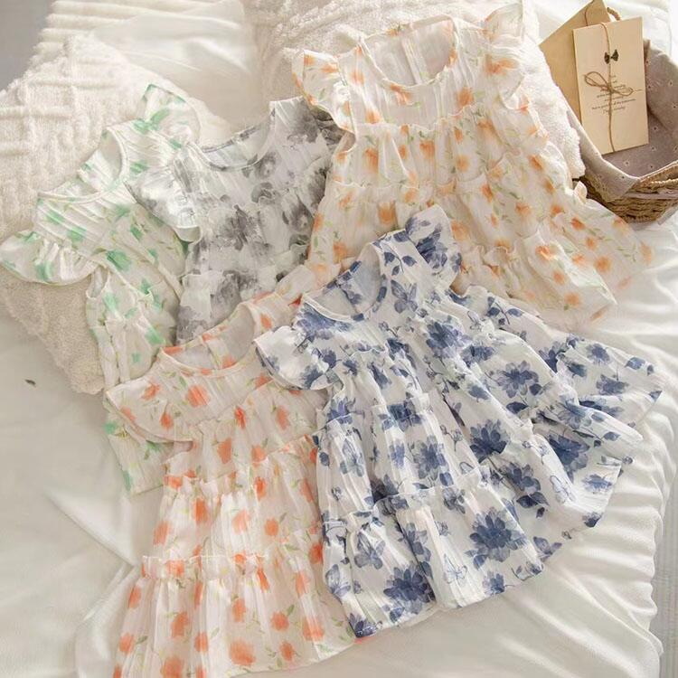 Rakuten - 【送料無料】花柄ワンピース キッズ 子ども服 春 夏 女の子 ガール 女児 フレア袖 姫系 プリンセス 韓国子ども服 可愛い オシャレ 半袖 ワンピース ピアノ演奏会 パーティー 発表会 結婚式 卒業式 入学式 通学 4色 80cm 90cm 100cm 110cm 120cm 130cm 140cm