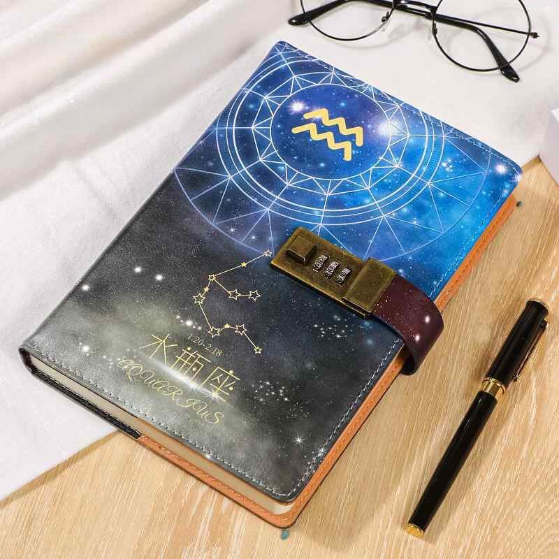 乐天商城 - 日記帳 鍵付き 手帳 かわいい 12 星座 厚手 シンプル ノート ブック 学生 文具 ブルー グリーン レッド