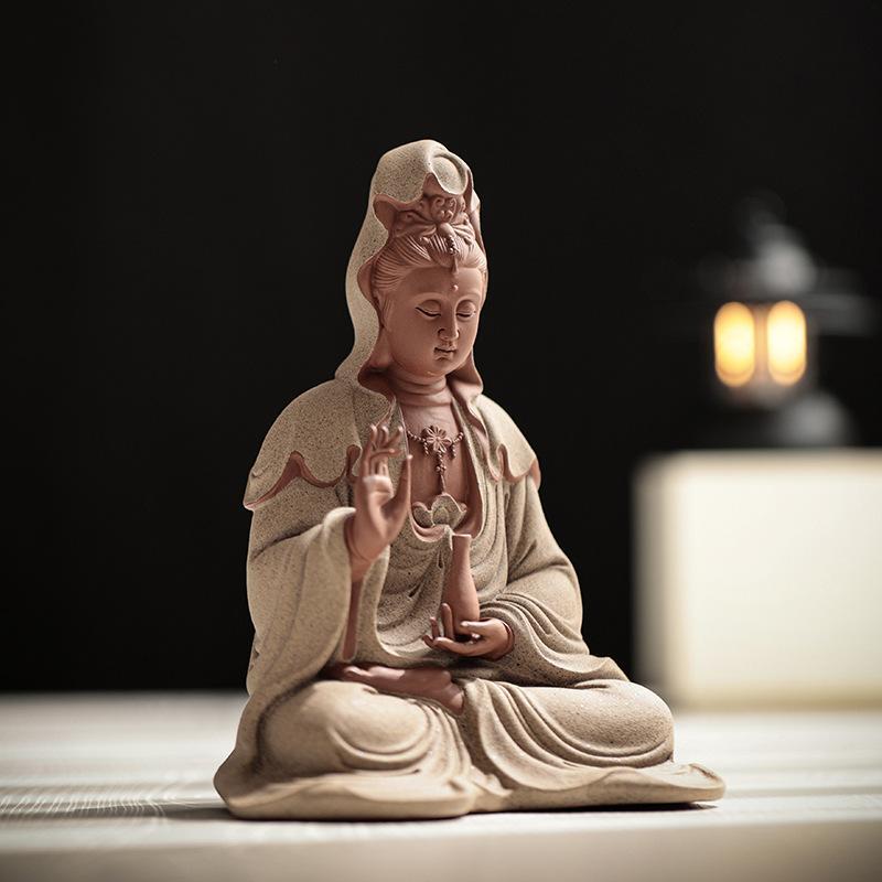 乐天商城 - 仏像 観音菩薩像 陶器製 禅風 インテリアオブジェ リビング 玄関 和モダン 飾り物 開運 縁起物 お守り 供養 瞑想 癒し セラミック製