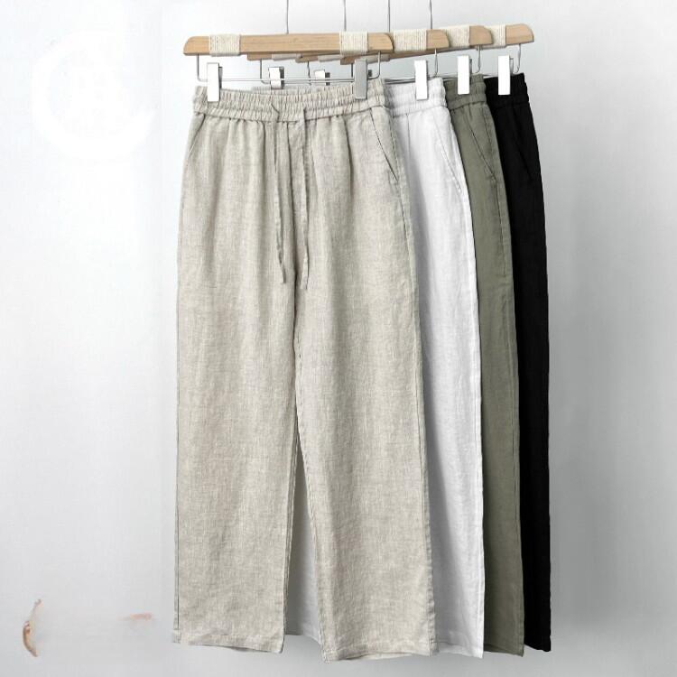 Easy-Fit Pants - 涼しい ボトムス 上品 リネン パンツ メンズ 人気 夏物 春 夏 薄手 イージーパンツ リネン100 麻100 軽い 薄い ワイドパンツ 無地 透け感 ゆったり ルームウェア 吸水速乾 夏 ロングパンツ エスニック シンプル 体型カバー 軽量 速乾 接触冷感 黒 白 ベージュ グレー m~4xl