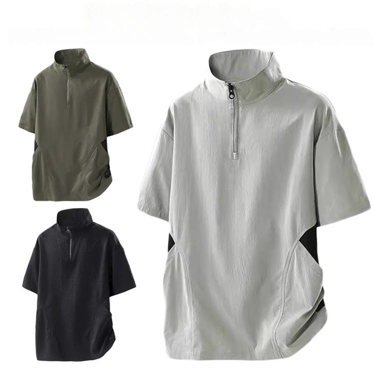 樂天商城 - ハイネックtシャツ メンズ 普段着 ハイネックtシャツ 半袖ハーフジップ スポーツウェア モックネック トップス ハーフジップシャツ 無地 ゴルフウェア ポロシャツ ハイネックシャツ 涼しい スポーツウェア 作業着 夏用 ドライ tシャツ