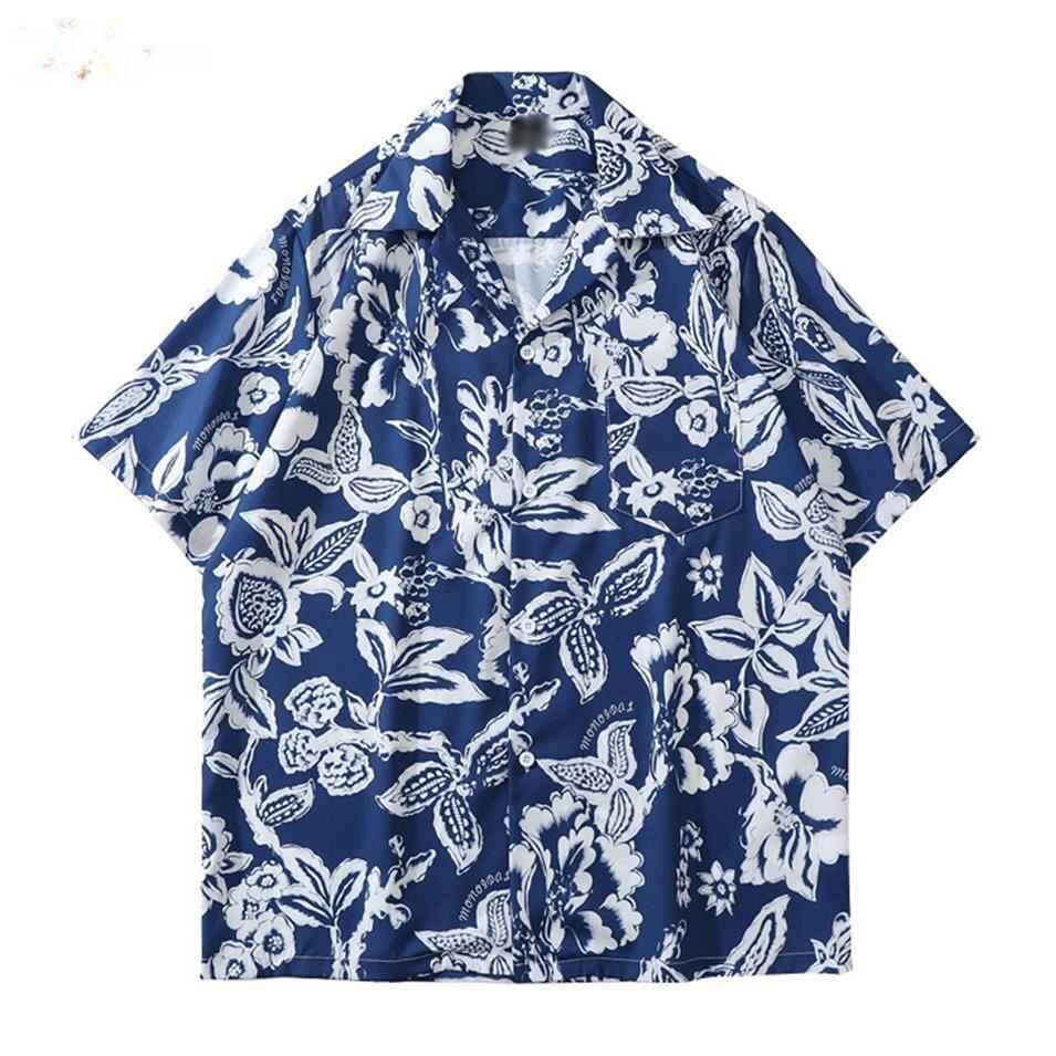 Rakuten - 【20%OFFクーポン】アロハシャツ　メンズ　半袖　花柄　総柄　カジュアル　ビーチシャツ　おしゃれ　薄手　夏服　大きいサイズ　トロピカル　海水浴　男女兼用　ゆったり　半袖シャツ　花柄シャツ　開襟シャツ　おしゃれ　ugQ-08　ブルー　M~3L